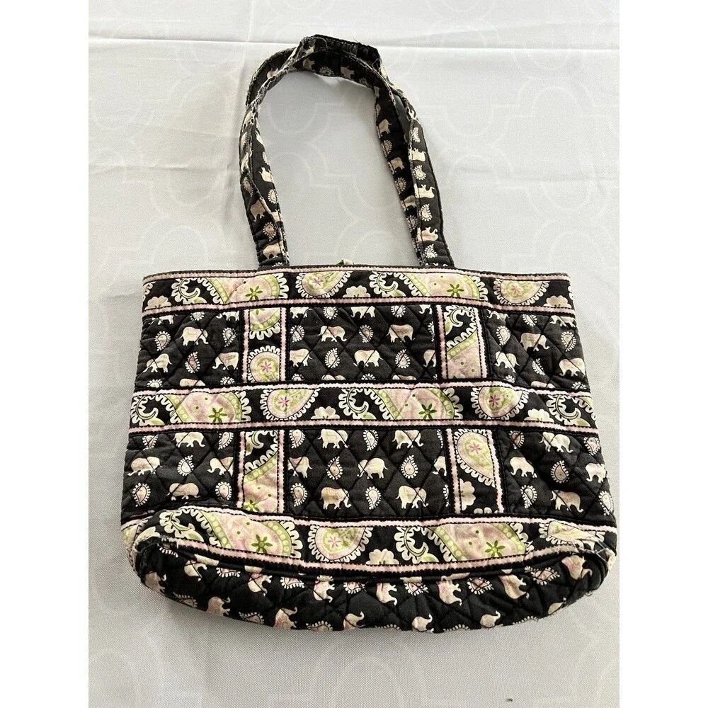Vera Bradley Vintage Pink Elephants Toggle Tote Bag Small Travel Purse